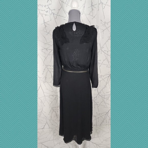 Miss Sixty Black 100% Silk Chiffon Ruffle Sheer Zipper Off Maxi Dress - Picture 5 of 7